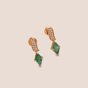 Elements Earrings Yellow Gold Lozenge Emeralds and Pave Diamonds 0.36 ct VVS G